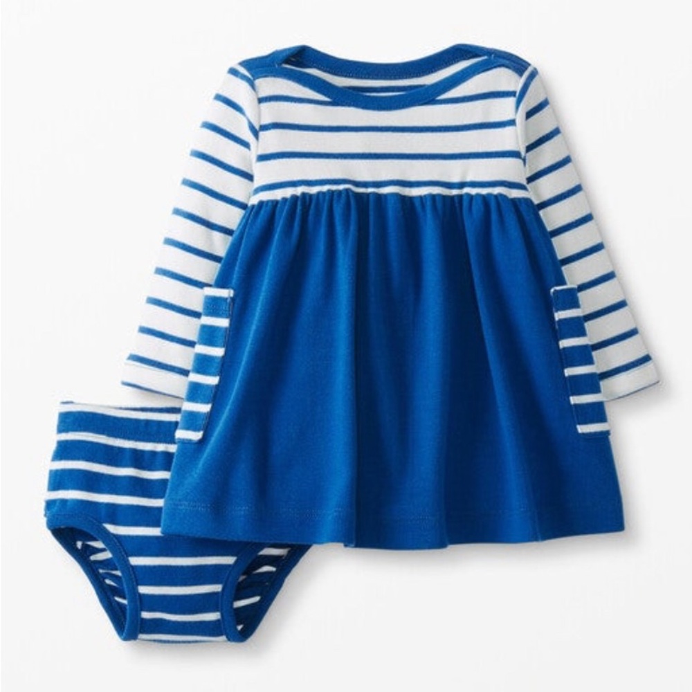Hanna Andersson Blue and White Striped Cotton Dress with Bloomers